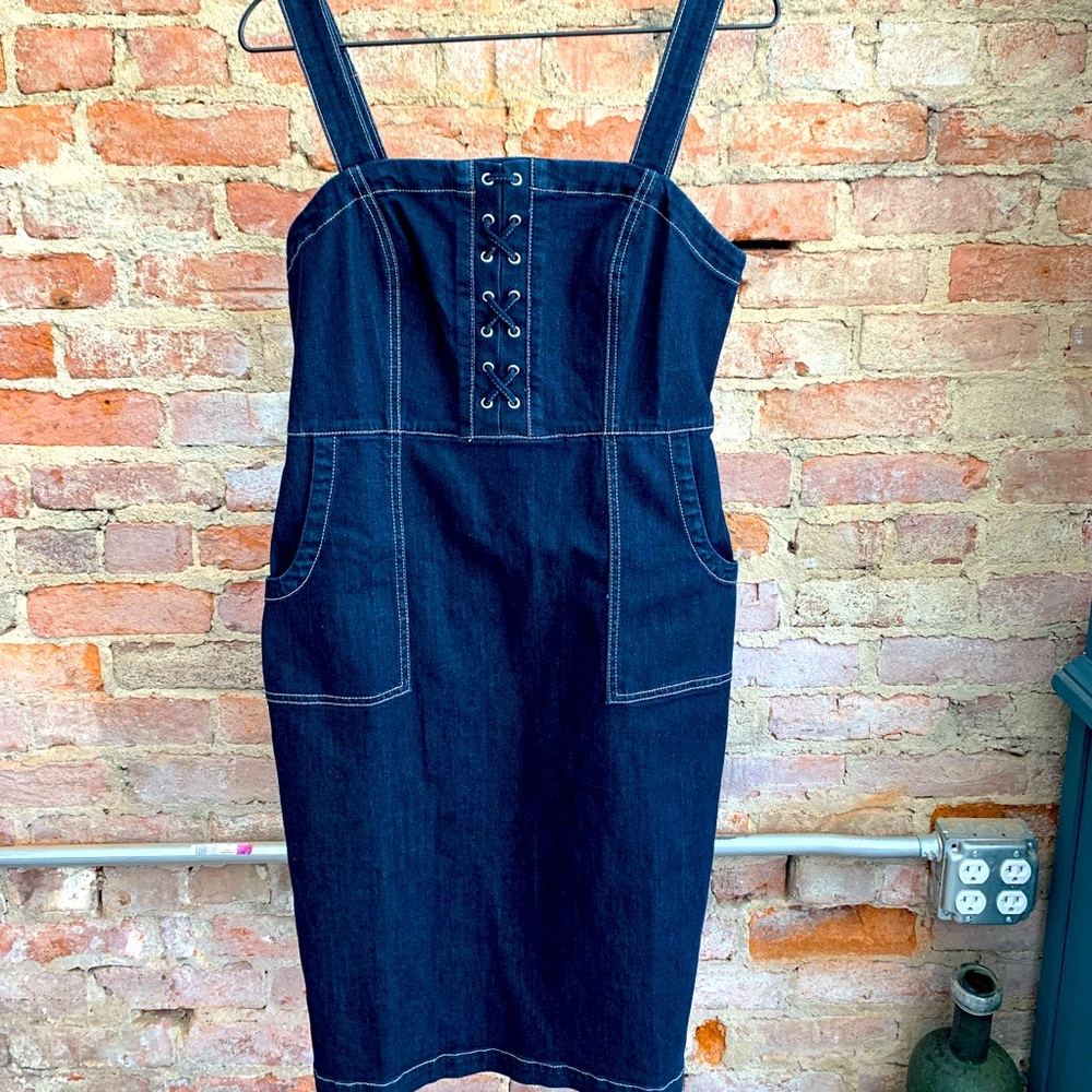 INC New Denim Jean Pocket Jumper Dress NWT